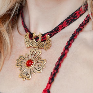 Traditional Ukrainian wedding jewelry red Choker Necklace Dukach Pendant Gift For Her from Ukraine seller ethnic necklace Ukrainian designer