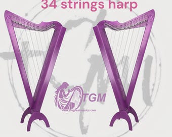 34 String Lever Harp Purple| 36" Full Range with Case & Tuning Key