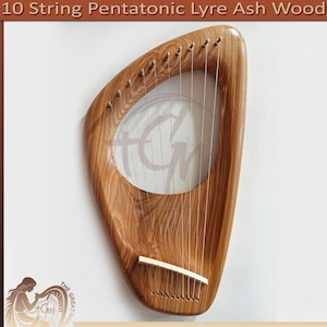 10 String Pentatonic Lyre Harp | Handcrafted Ash Wood Musical Instrument | Soothing Healing Sound | Beginner & Kids Friendly Lyre