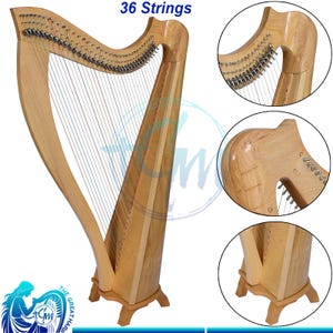 36 String Harp Made With Highest Quality Woods W Case By The Great Music New