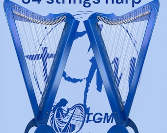 34 String Lever Harp Blue 36" Full Range with Case & Tuning Key