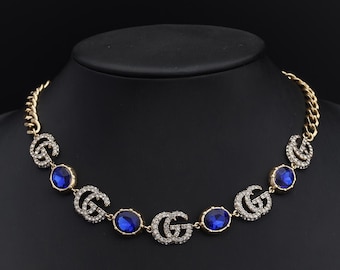 Collar vintage para mujer, collar de diamantes azules llenos de diamantes para mujer, regalo único, regalo para madre