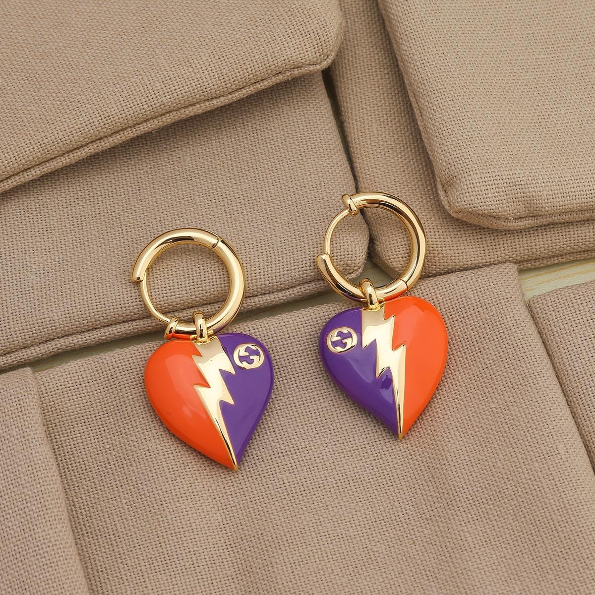 Vintage pendant earrings, heart enamel lightning earrings, exquisite jewelry gifts for wife