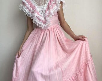 70s Gunne Sax Dress (S) Vintage Pink Gown Prairie Small - Etsy