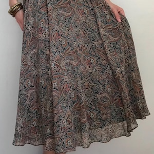 Vintage Laura Ashley Silk Skirt: Paisley Print Midi Skirt