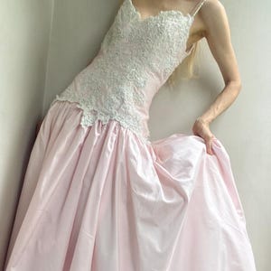 Vintage Pink Princess Dress: 80s Backless Midi, Lace & Beads