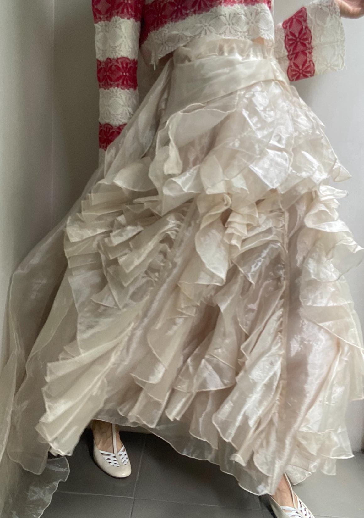 Aopt ORGANZA FRILL LAYERED SKIRT - CREAM
