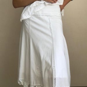 White Cotton Skirt: Boho Folk Style Knitted Lace - 90s BAY
