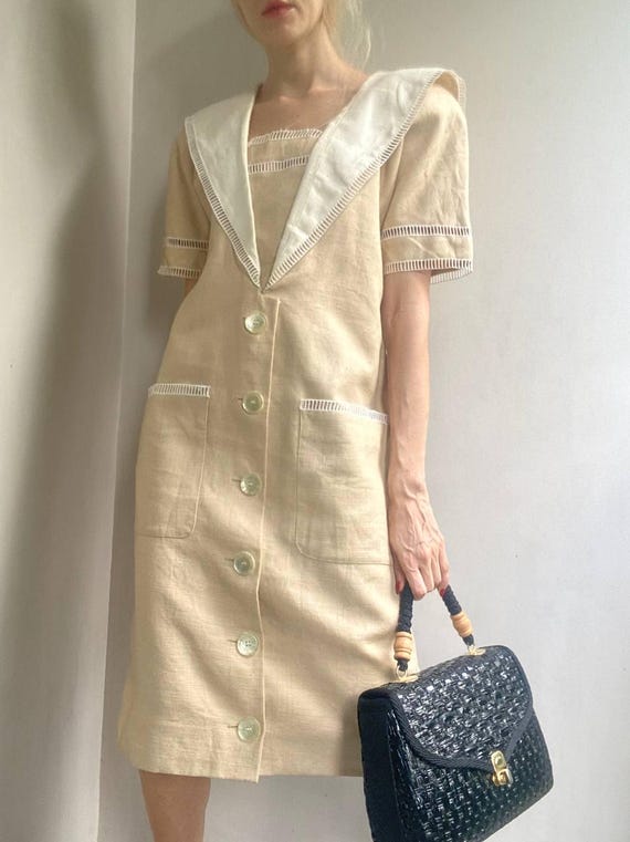Vintage Linen Sailor Dress: Beige Luxury Retro Style - Etsy