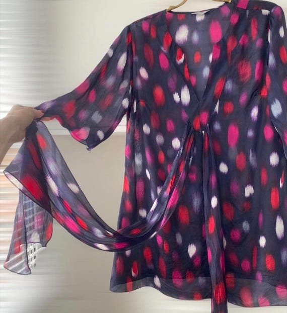 Lightweight 100% silk polka-dot blouse – women's oversized summer shirt