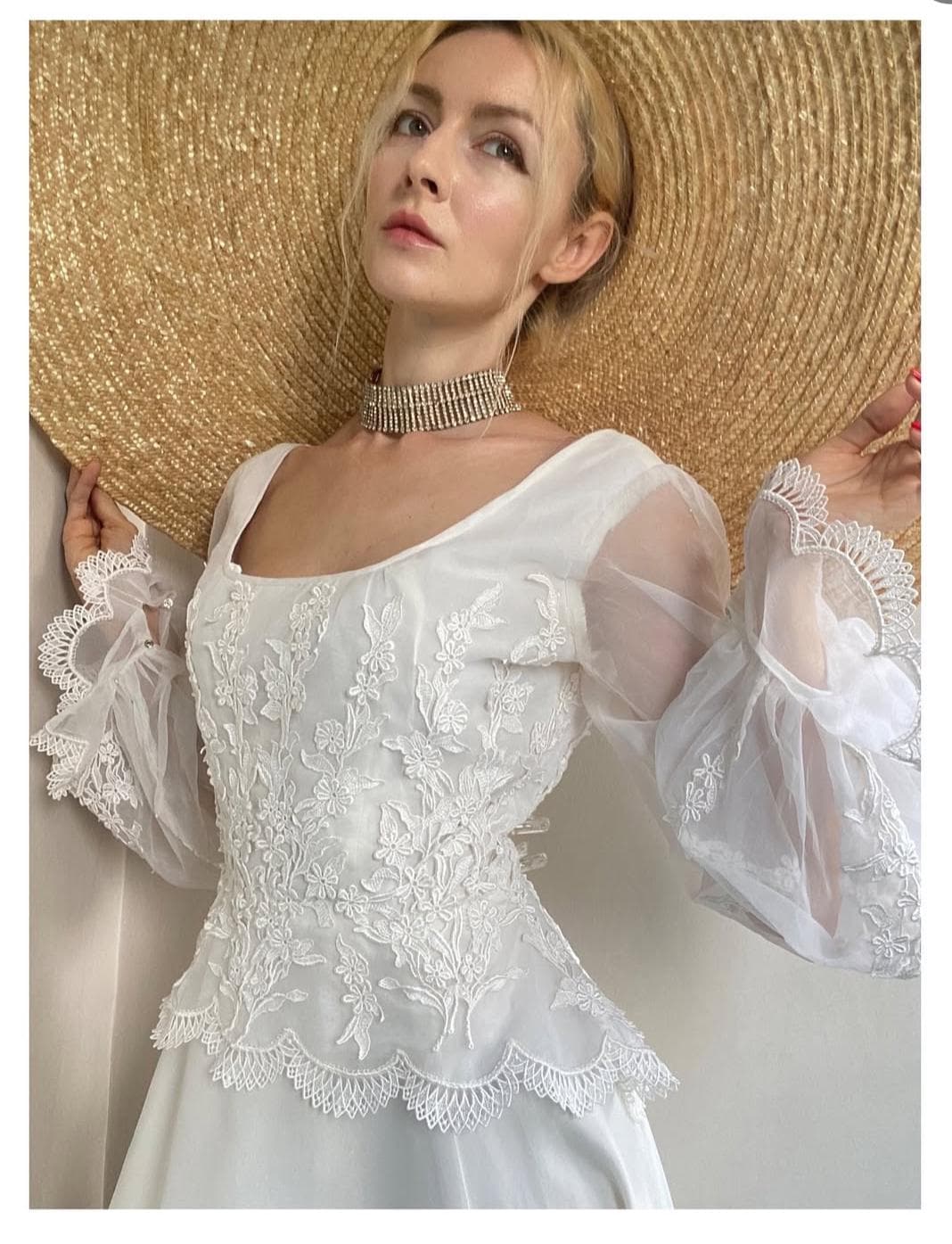 Vintage trouwjurk witte lange jurk met sleep