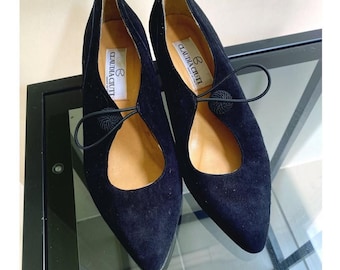 Suede heels vintage classic black shoes 80-s
