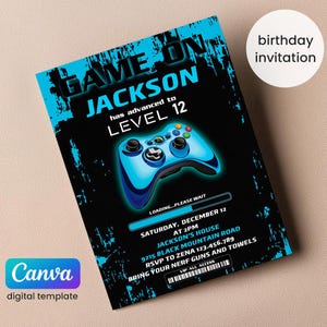 Birthday Invitation, Game invite, Gamer invitation, Boy Girl Birthday Invitation, Instant Download invite, Printable invite