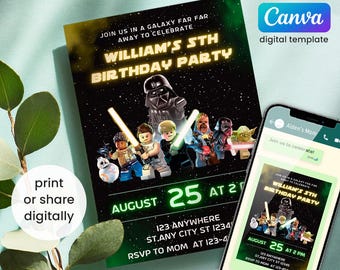 Invitation d'anniversaire imprimable, invitation d'étoile, invitation de guerres, fête d'anniversaire de dark vador, invitation de stormtrooper de téléchargement immédiat