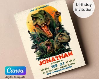 Dinosaur Printable birthday invitation, dino birthday invite, park invitation, world invitation, T-Rex party invite, instant download