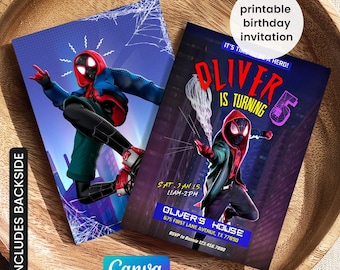 Invitation d'anniversaire imprimable, invitation Spider-Verse, invitation Spiderman, fête de super-héros, téléchargement immédiat, invitation de super-héros