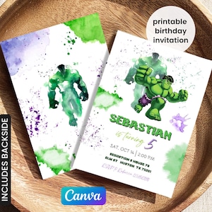 Printable boy birthday invitation, Superhero birthday invite, Incredible Hulk editable invitation, Avengers Birthday Party