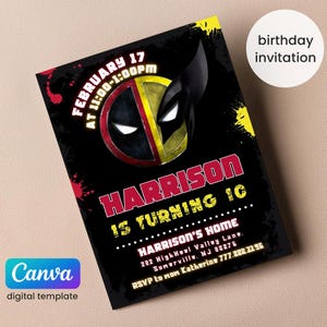 Editable Deadpool and Wolverine Birthday Invitation, Wolverine Deadpool Superheroes Party, printable Invitation