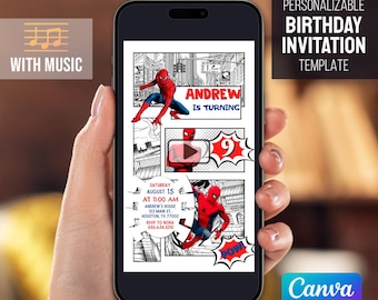 Spiderman Birthday invitation, comics Superhero invite, animated editable Spidey Party invite template, Spider-Man video template