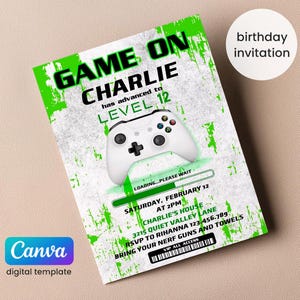 Birthday Invitation, Game invite, Gamer invitation, Boy Girl Birthday Invitation, Instant Download invite, Printable invite