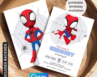 Invitation d'anniversaire garçon imprimable, invitation d'anniversaire de super-héros, invitation d'amis de Spidey, invitation de fête d'anniversaire de Spiderman, super héros