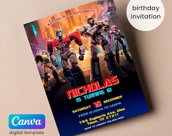 Transformers One Party Evite, invitation d'anniversaire Rescue Bots imprimable, invitation Optimus Prime, invitation de fête Autobots, invitation de bourdon