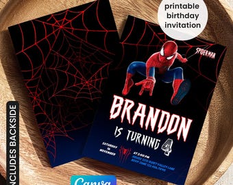 Spiderman birthday invitation, comics superhero invite, printable editable spidey party invite template, spider-man digital template