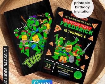 Invitation modifiable imprimable, garçon d'invitation d'anniversaire de karaté, invitation de ninja, téléchargement immédiat, modèle d'invitation d'anniversaire d'enfants de tortues