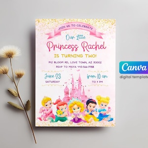 Princess Birthday invitation, Girl editable invite template, printable castle invitation, once upon a time royal party, instant download