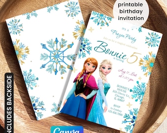 Invitation princesse Elsa, modèle d'invitation Frozen Anna, anniversaire de fille, invitation d'anniversaire imprimable, invitation Frozen, invitation d'hiver modifiable