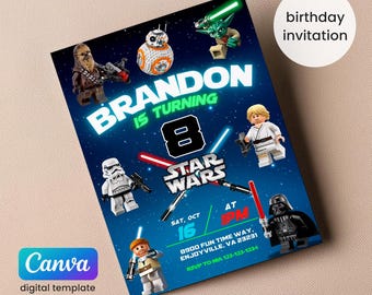 Invitation d'anniversaire imprimable, invitation d'étoile, invitation de guerres, fête d'anniversaire de dark vador, invitation de stormtrooper de téléchargement immédiat