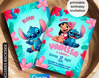 Invitation imprimable au point modifiable, invitation d'anniversaire Lilo et Stitch, modèle d'invitation à une fête au point, anniversaire de fille, anniversaire de garçon