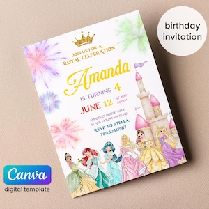 Princess Birthday invitation, Girl editable invite template, printable castle invitation, once upon a time royal party, instant download