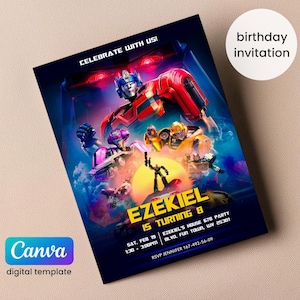 Transformers One Party Evite, printable Rescue Bots Birthday invitation, Optimus Prime invite, Autobots Party invitation, Bumblebee invite
