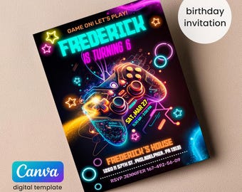 Invitation d'anniversaire, invitation de jeu, invitation de joueur, invitation d'anniversaire de garçon fille, invitation de téléchargement immédiat, invitation imprimable