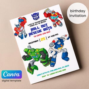Printable Rescue Bots Birthday invitation, Optimus Prime invite, Autobots Party invitation, Bumblebee invitation, Transformers Party