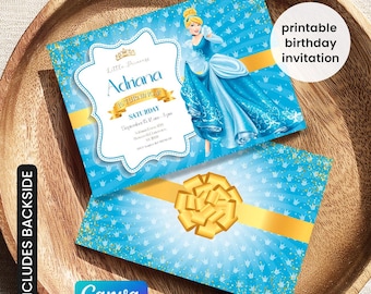 Invitation d'anniversaire de princesse Cendrillon, modèle d'invitation modifiable de fille, invitation imprimable de château, il était une fois Cendrillon royal de partie