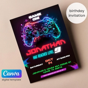 Birthday Invitation, Game invite, Gamer invitation, Boy Girl Birthday Invitation, Instant Download invite, Printable invite