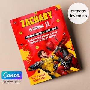 Editable Deadpool and Wolverine Birthday Invitation, Wolverine Deadpool Superheroes Party, printable Invitation