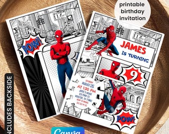Spiderman Birthday invitation, comics Superhero invite, printable editable Spidey Party invite template, Spider-Man digital template