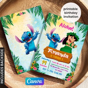 Printable editable Stitch invitation, Lilo and Stitch birthday invite, Stitch Party invite template, girl birthday, boy bday