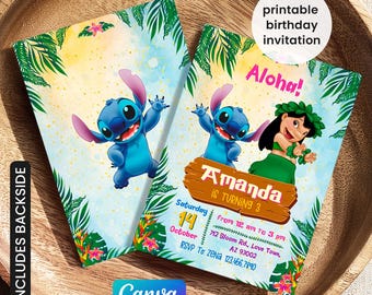 Invitation modifiable imprimable au point, invitation d'anniversaire Lilo et Stitch, modèle d'invitation Stitch Party, anniversaire de fille, anniversaire de garçon