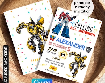 Invitation d'anniversaire Rescue Bots à imprimer, invitation Optimus Prime, invitation à une fête Autobots, invitation bourdon, fête des transformateurs