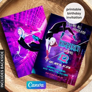 Gwen Birthday invitation, Spider-Verse girl birthday invite, editable Ghost Spidey invitation, Spidey Gwen Party, girl Spiderman Birthday