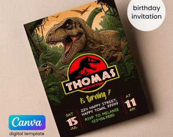 Invitation d'anniversaire imprimable de dinosaure, invitation d'anniversaire de dinosaure, invitation de parc, invitation du monde, invitation de partie de T-Rex, téléchargement immédiat