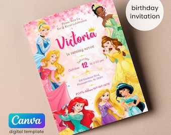 Invitation d'anniversaire de princesse, modèle d'invitation modifiable pour fille, invitation imprimable au château, il était une fois la fête royale, téléchargement immédiat
