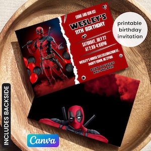 Editable Deadpool and Wolverine birthday invitation, Dead Pool superheroes party, printable invitation