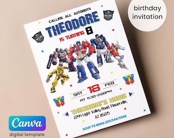 Invitation d'anniversaire Rescue Bots à imprimer, invitation Optimus Prime, invitation à une fête Autobots, invitation bourdon, fête des transformateurs