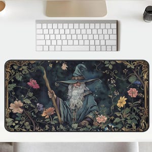 Forest Mage Tapestry Desk Mat Fantasy Desk Pad Vintage Desk Decor XXL Desk Mouse Pad Wizard Gaming Mat Botanical Desk Decor Book Lovers Gift