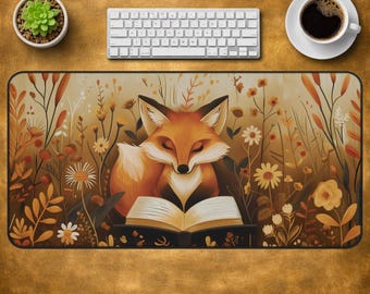 Whimsical Fox Desk Mat Cozy Fox Desk Pad Animal Lovers Desk Decor Cute Fox Gaming Desk Accessory Reading Nook Mouse Pad Bookish Gift